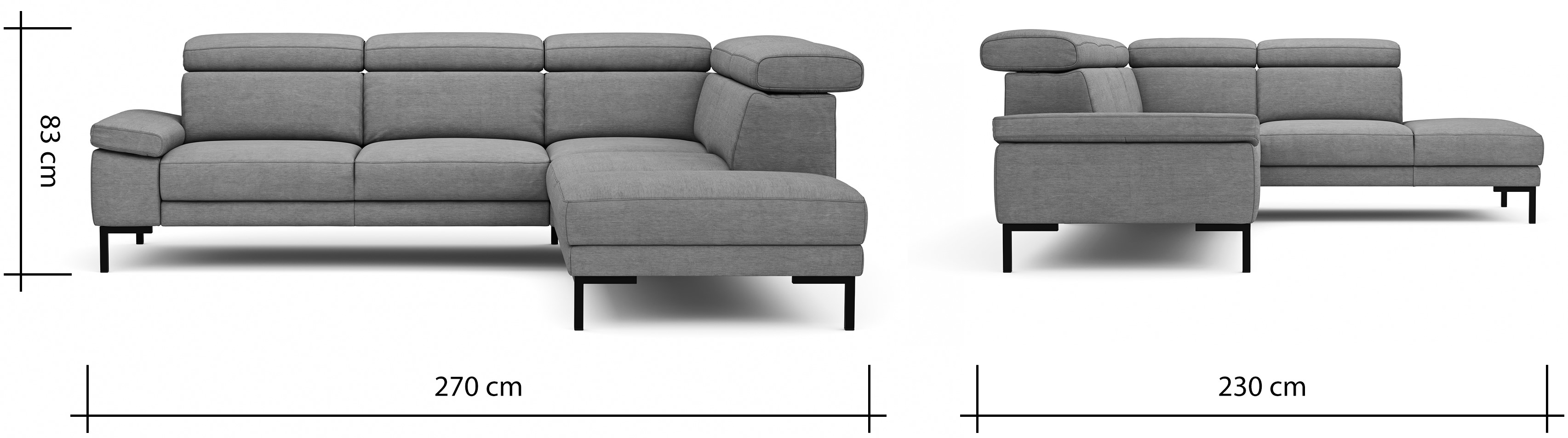  Ecksofa Hudson - 2,5-Sitzer mit Ecke rechts, inkl. Kopfteil verstellbar, Stoff, Khaki