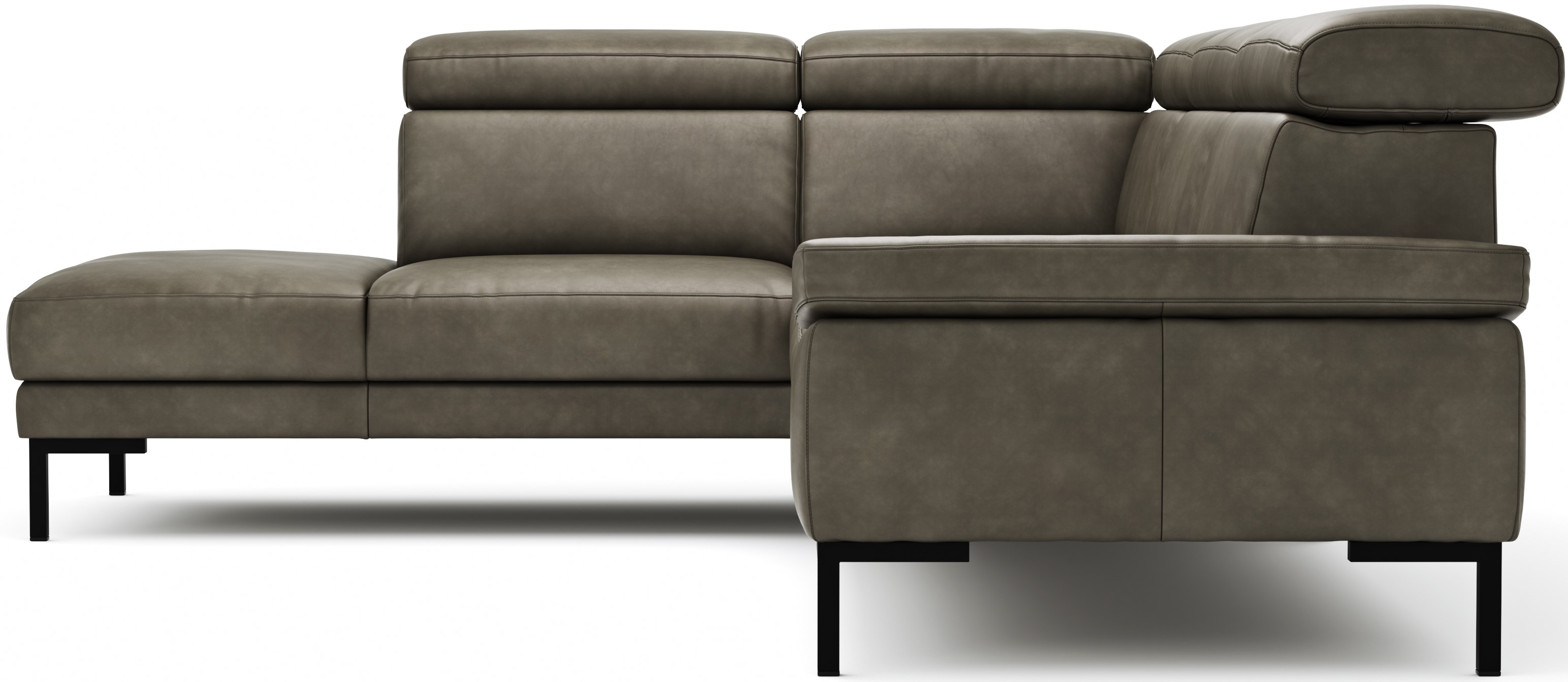 Ecksofa Hudson - 2,5-Sitzer mit Ecke , inkl. Kopfteil verstellbar und Sitzvorzug/Relaxfunktion (motorisch), Leder, Braungrün