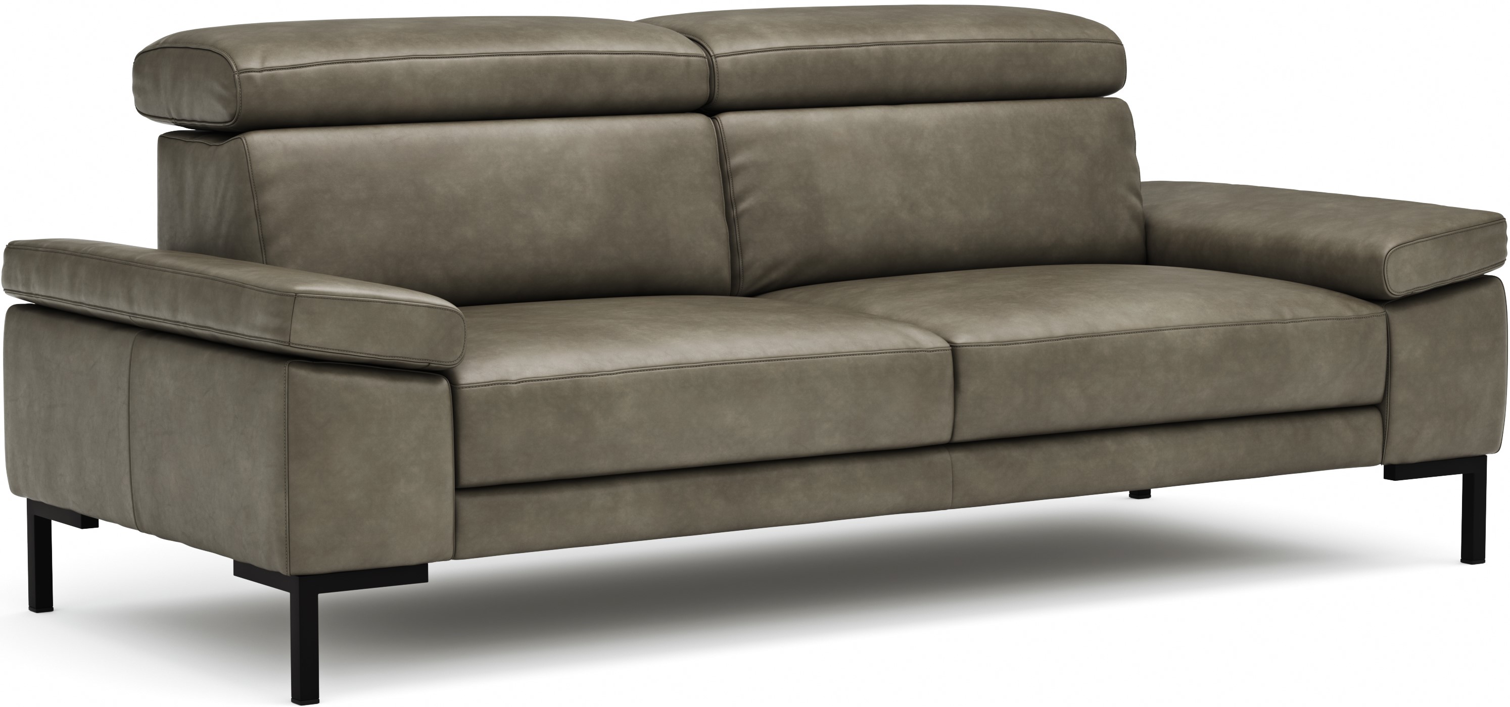 Sofa Hudson - 3-Sitzer, inkl. Kopfteil verstellbar, Leder, Braungrün