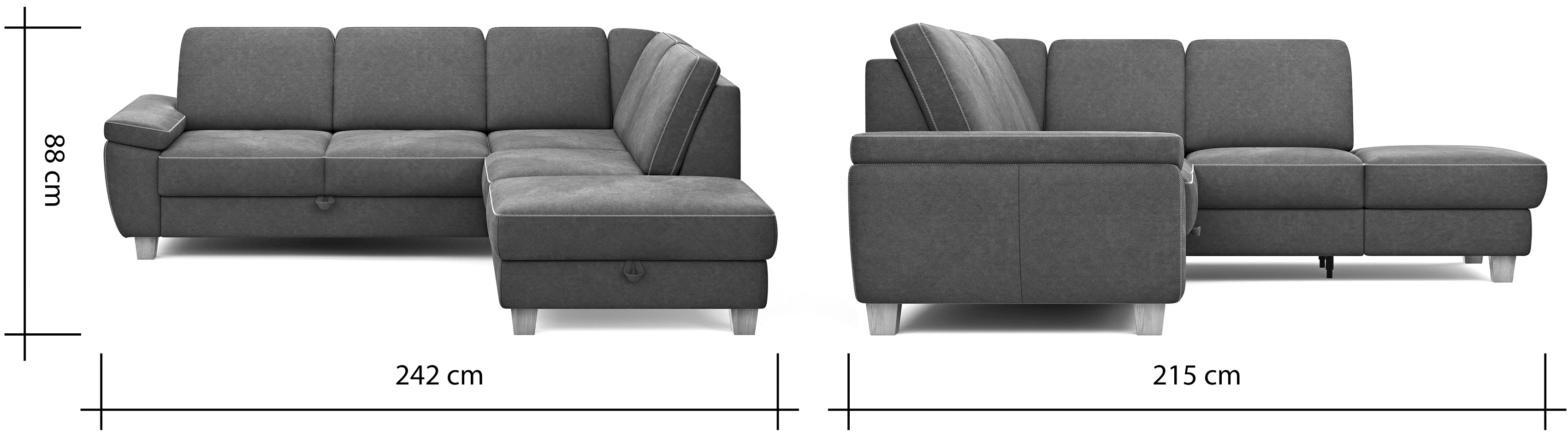 Ecksofa Sommerville - 2,5-Sitzer, Ecke rechts, Schlaffunktion, Relaxfunktion (manuell), Flachgewebe, Hellblau