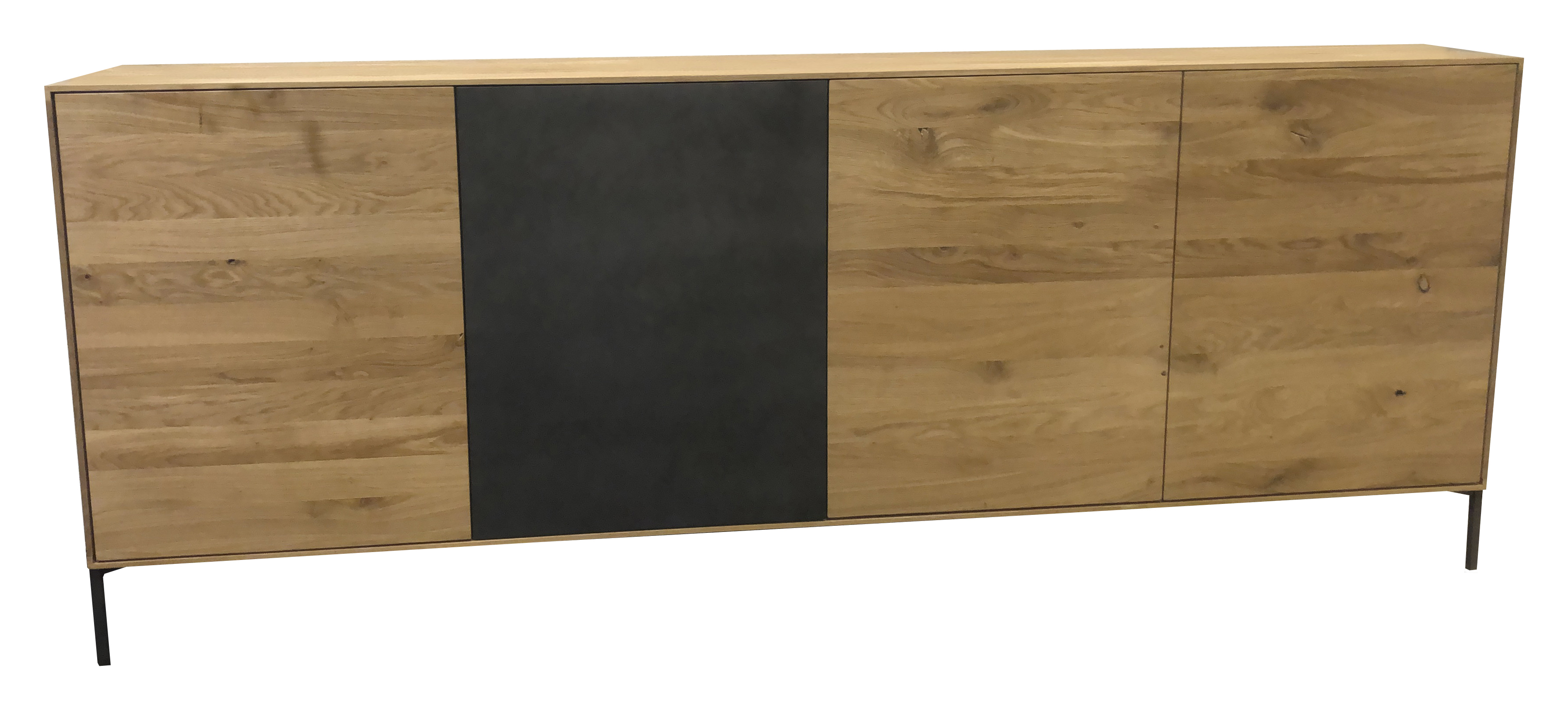 Hera breites Sideboard aus Wildeiche, massiv geölt, mit Metalltür schwarz 