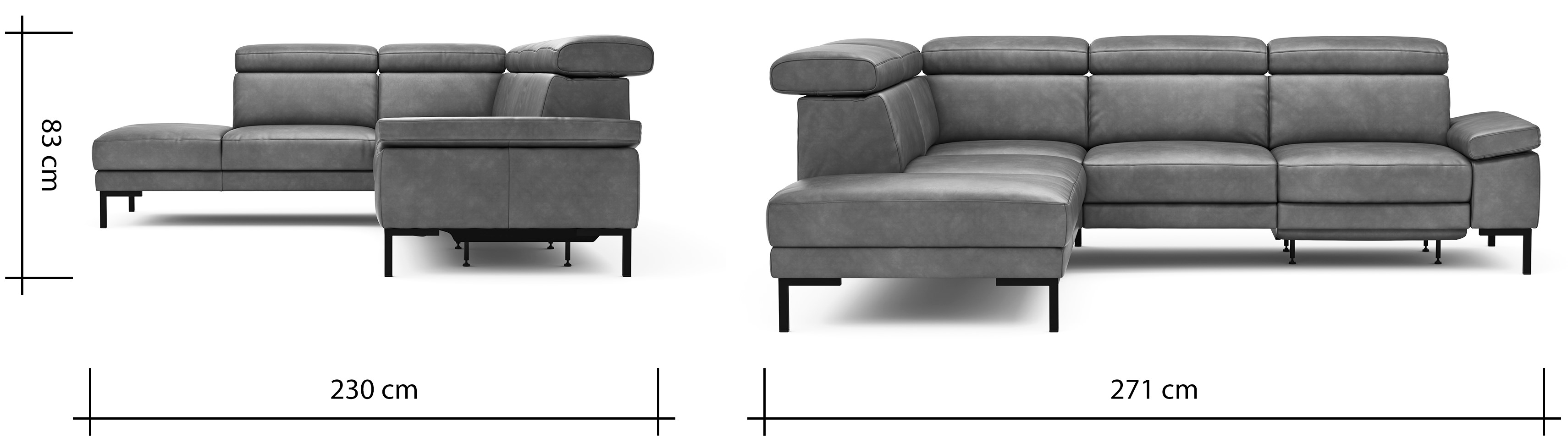 Ecksofa Hudson - Ecke links mit 2,5-Sitzer inkl. Kopfteil verstellbar und Sitzvorzug/Relaxfunktion (motorisch), Leder, Braungrün