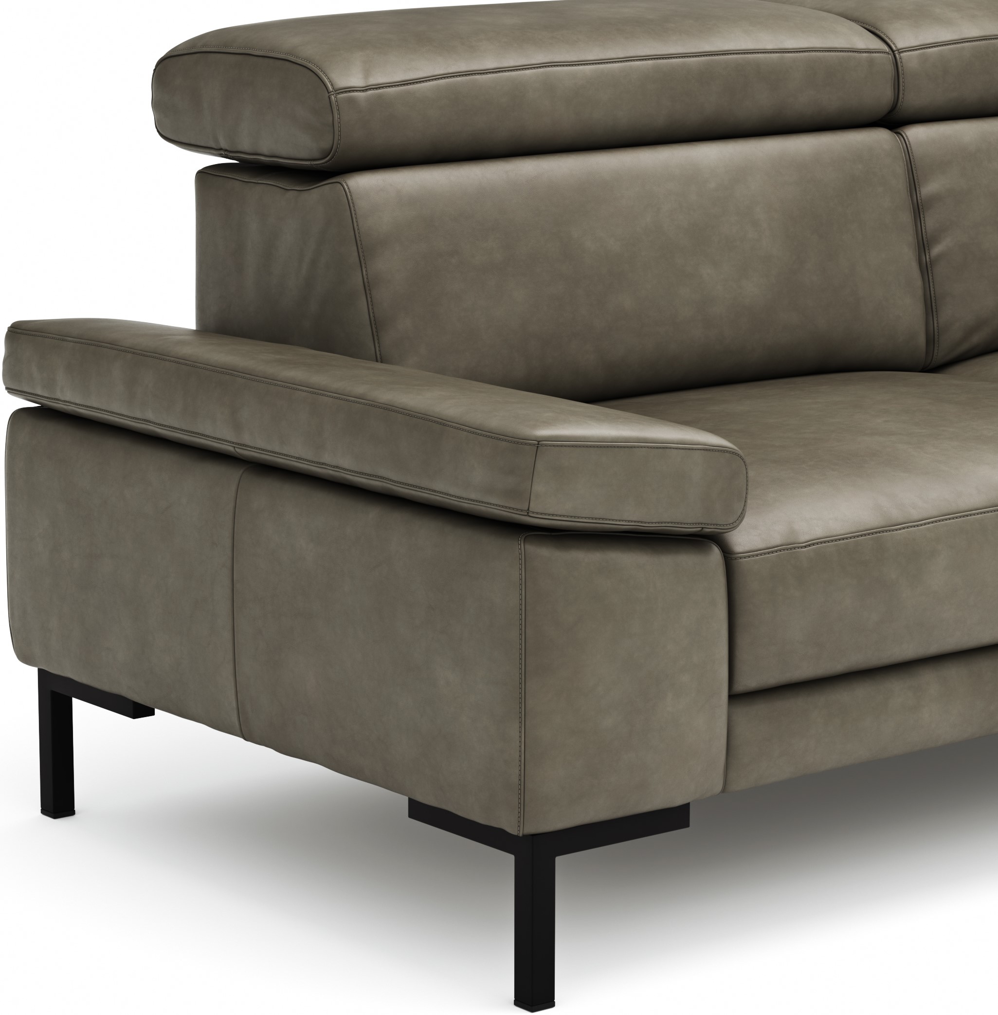  Sofa Hudson - 3-Sitzer, inkl. Kopfteil verstellbar, Leder, Braungrün