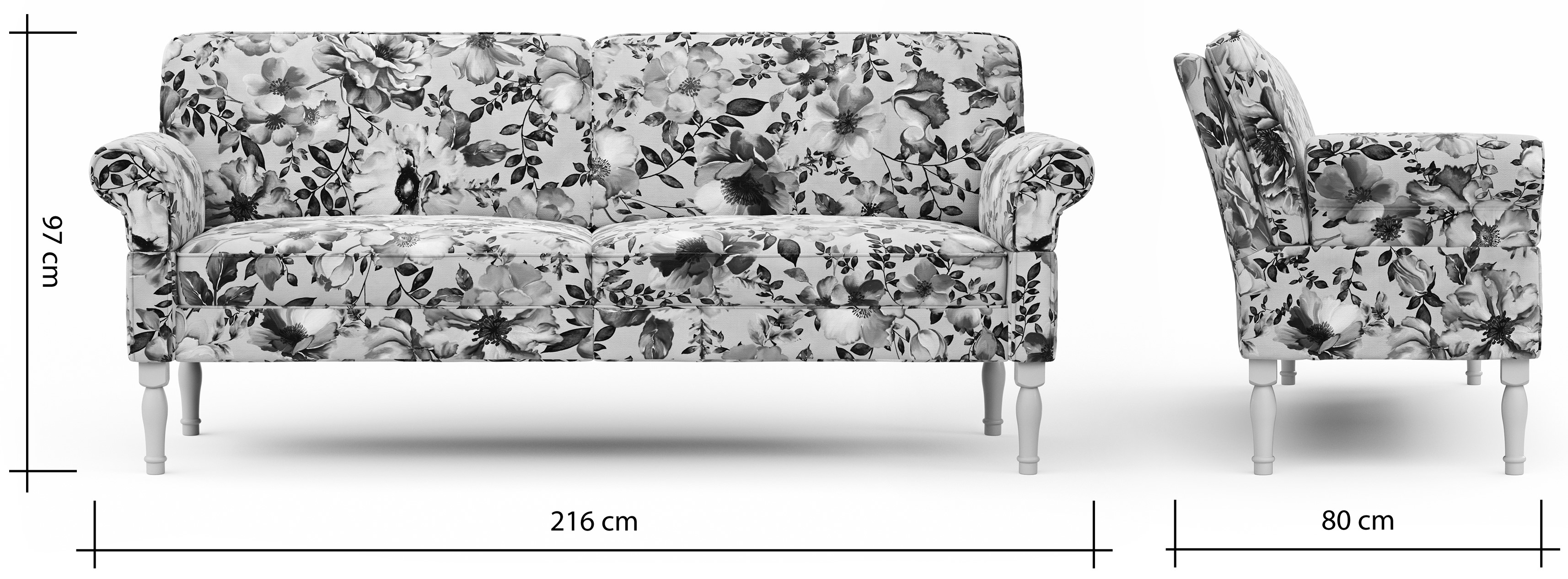 Sofa Washington - 3,5-Sitzer, Armlehne verstellbar (manuell), Flachgewebe, mehrfarbig