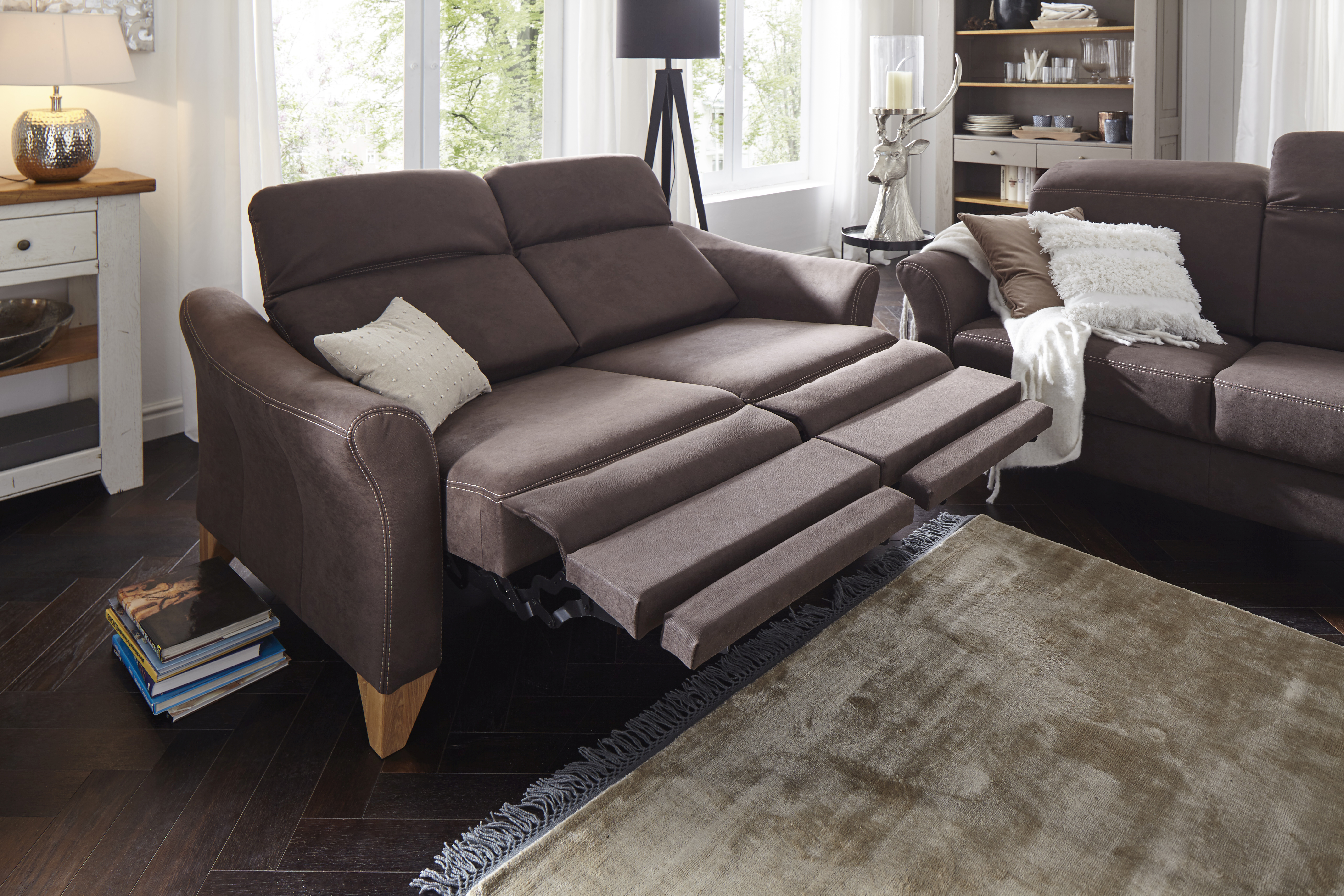 Sofa Canterbury - 2,5-Sitzer inkl. Relaxfunktion/Kopfteil verstellbar (motorisch), Stoff, Dunkelbraun