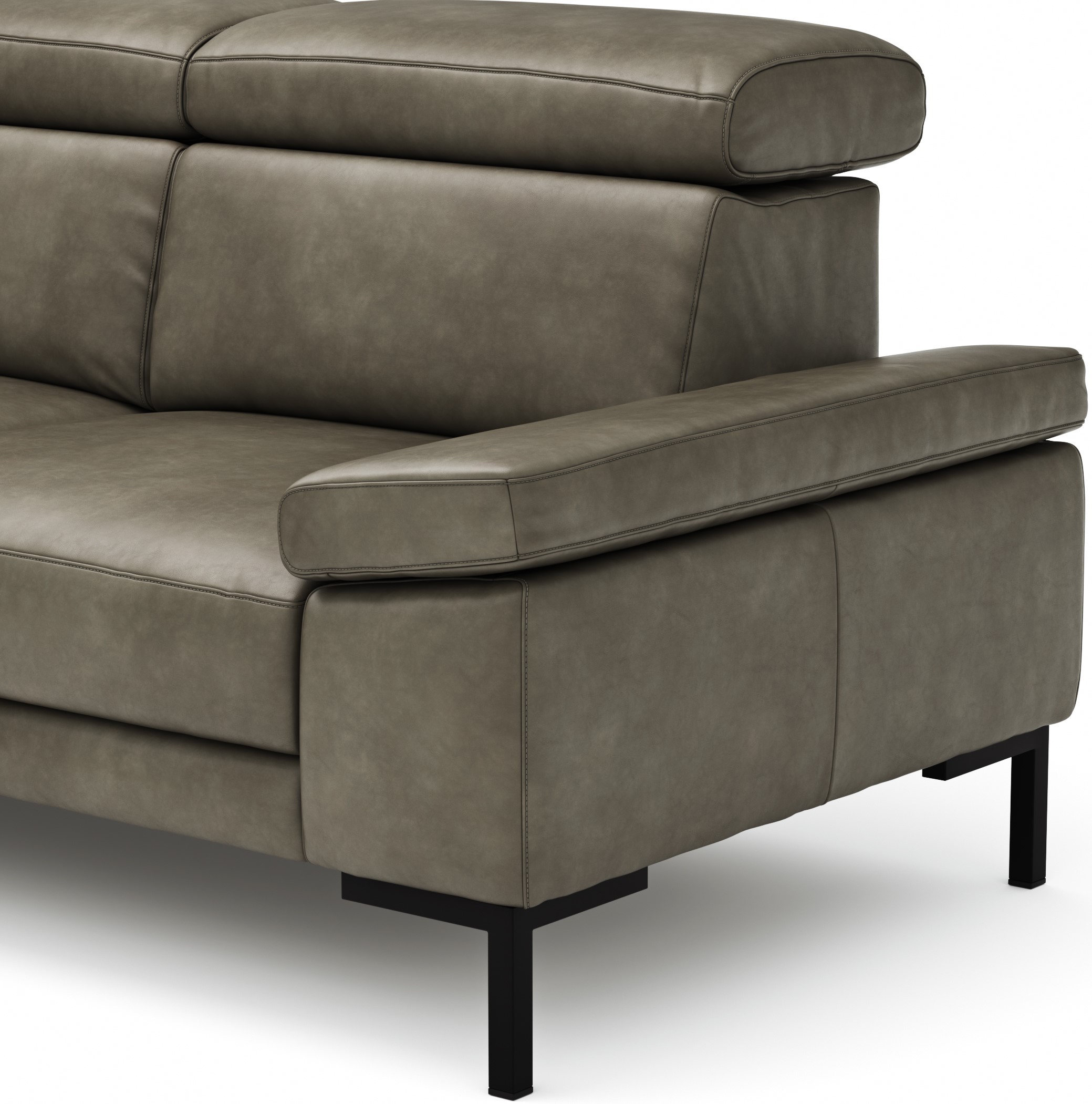 Ecksofa Hudson - 2,5-Sitzer mit Ecke , inkl. Kopfteil verstellbar und Sitzvorzug/Relaxfunktion (motorisch), Leder, Braungrün