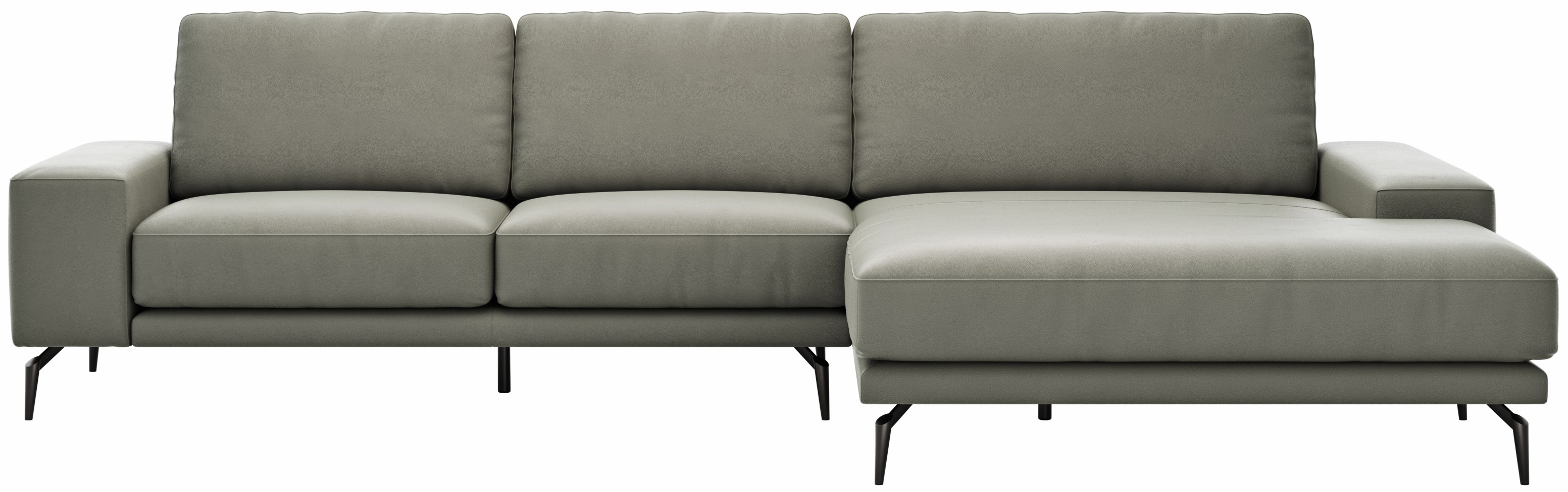 Ecksofa Redington - 2,5-Sitzer mit Longchair groß rechts, Leder, Grau