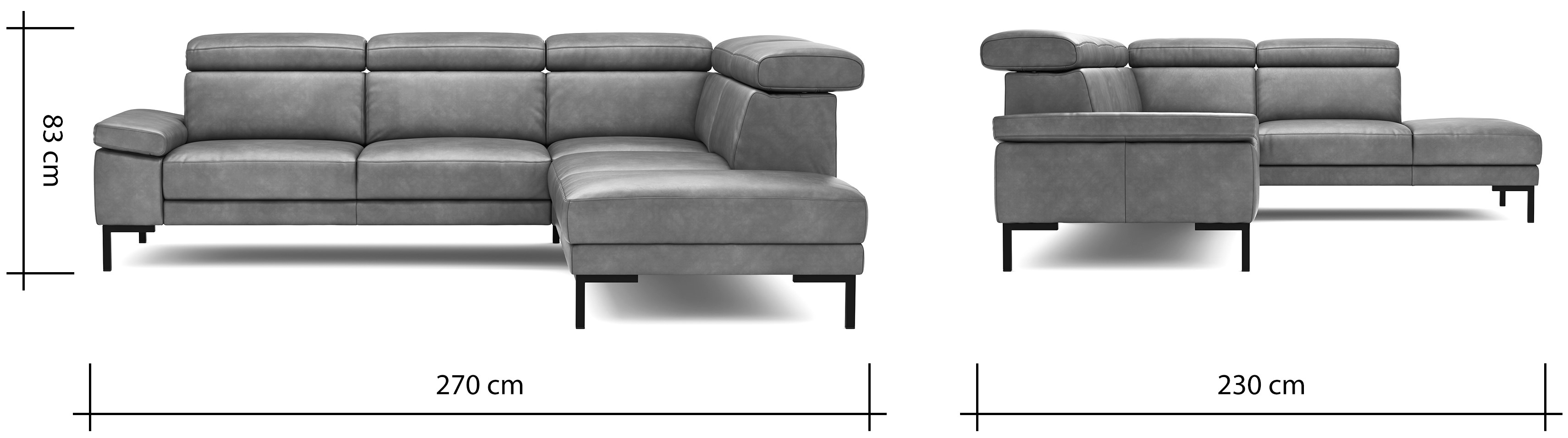 Ecksofa Hudson - 2,5-Sitzer mit Ecke rechts, inkl. Kopfteil verstellbar, Leder, Braungrün