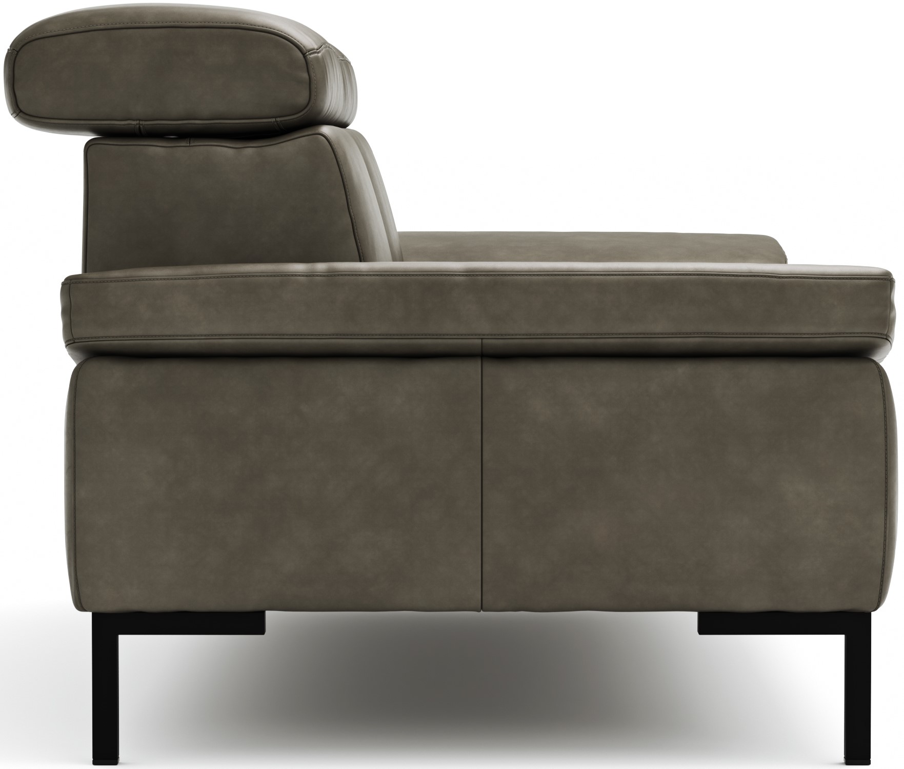 Sofa Hudson - 2,5-Sitzer, inkl. Kopfteil verstellbar, Leder, Braungrün
