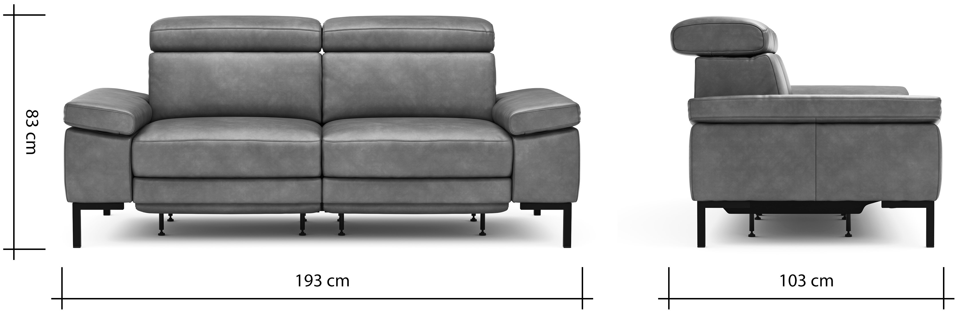 Sofa Hudson - 2,5-Sitzer, inkl. Relaxfunktion (motorisch) und Kopfteil verstellbar, Leder, Braungrün