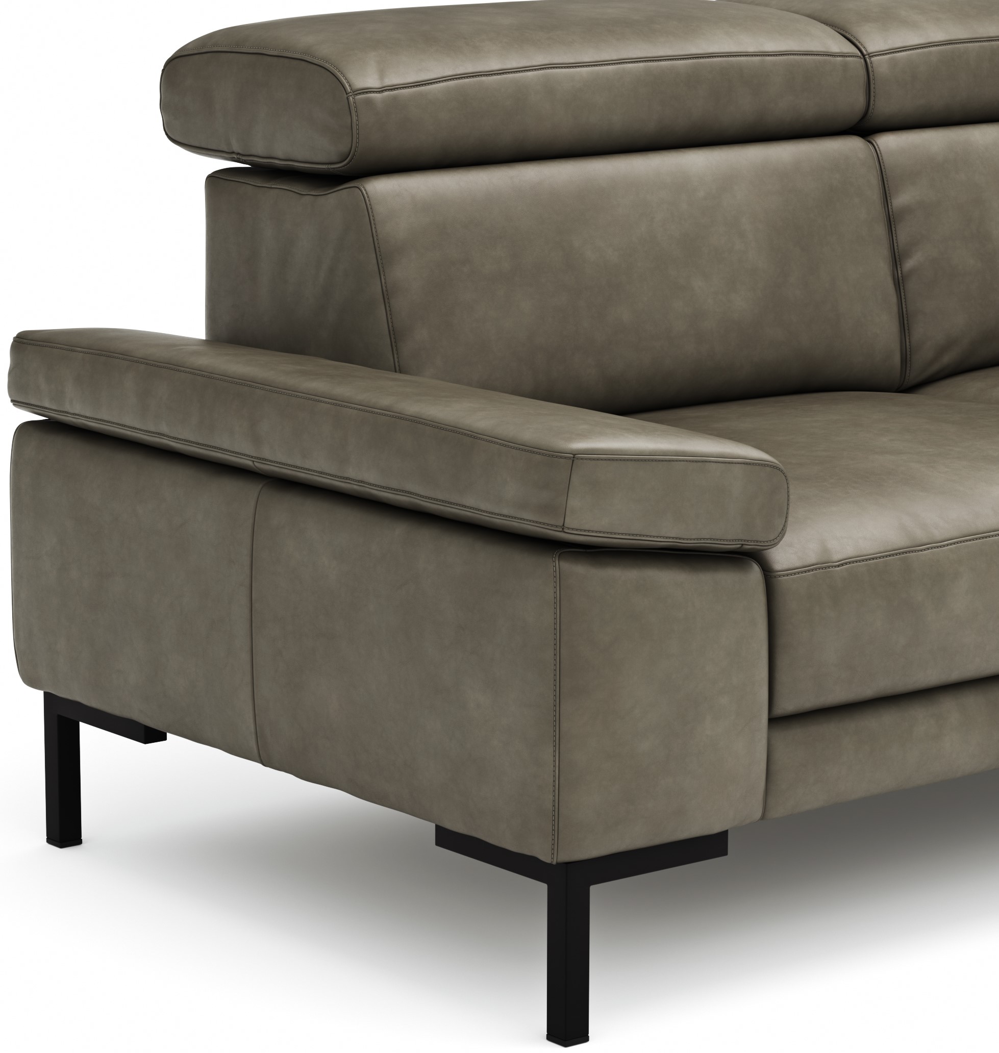Sofa Hudson - 2,5-Sitzer, inkl. Kopfteil verstellbar, Leder, Braungrün