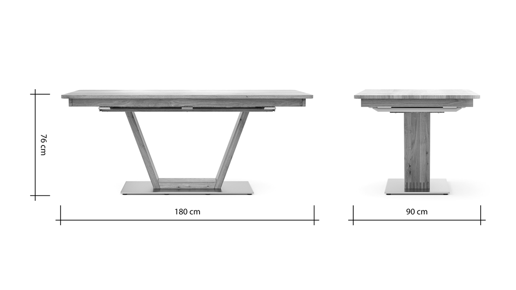 Esstisch Cartago Soft - LB ca. 180x90 cm, Tisch ausziehbar (Synchronauszug), Astbuche massiv